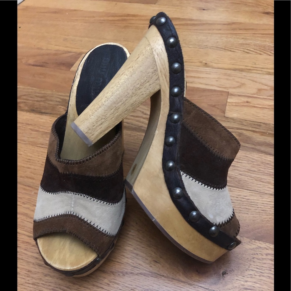 MIU MIU Suede Studded Wood Platform Sandal